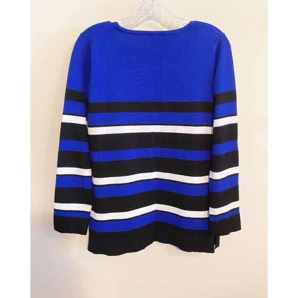 Cable & Gauge Sweater Cobalt Blue Striped Long Sleeve Women's Size Med *FLAW - Picture 8 of 10